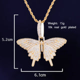 Butterfly Pendant Necklace with Cubic Zircon Men's Hip Hop Rock Jewelry