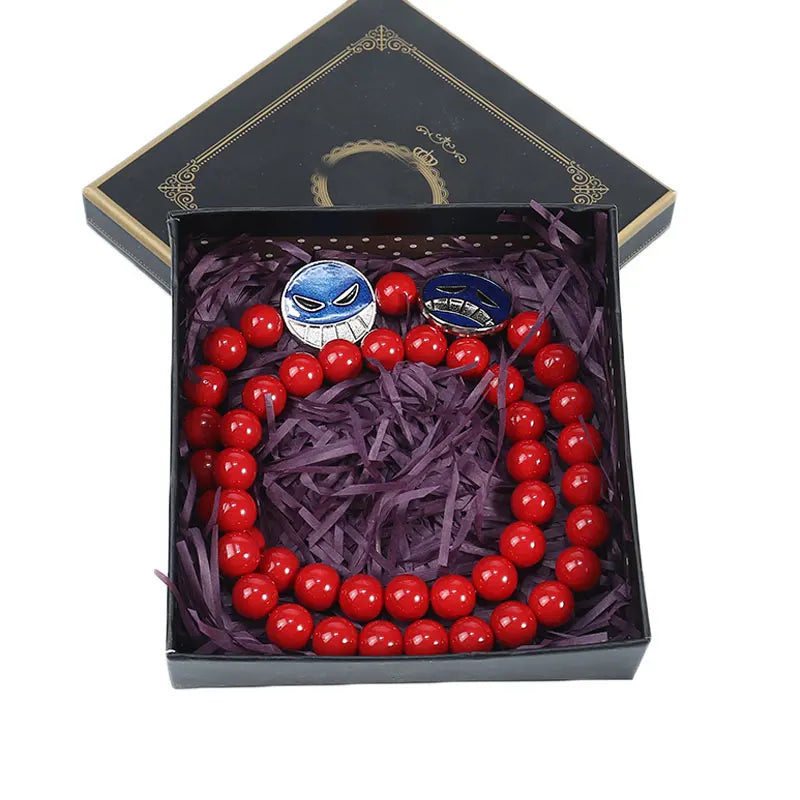 Anime Ace Red Beads Necklace Beard Pendant Cosplay Charm
