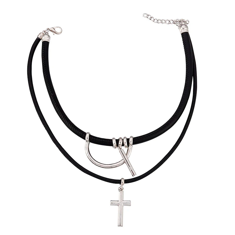 Tokyo Revengers Baji Cross Pendant Choker Necklace Leather Punk Cosplay Jewelry