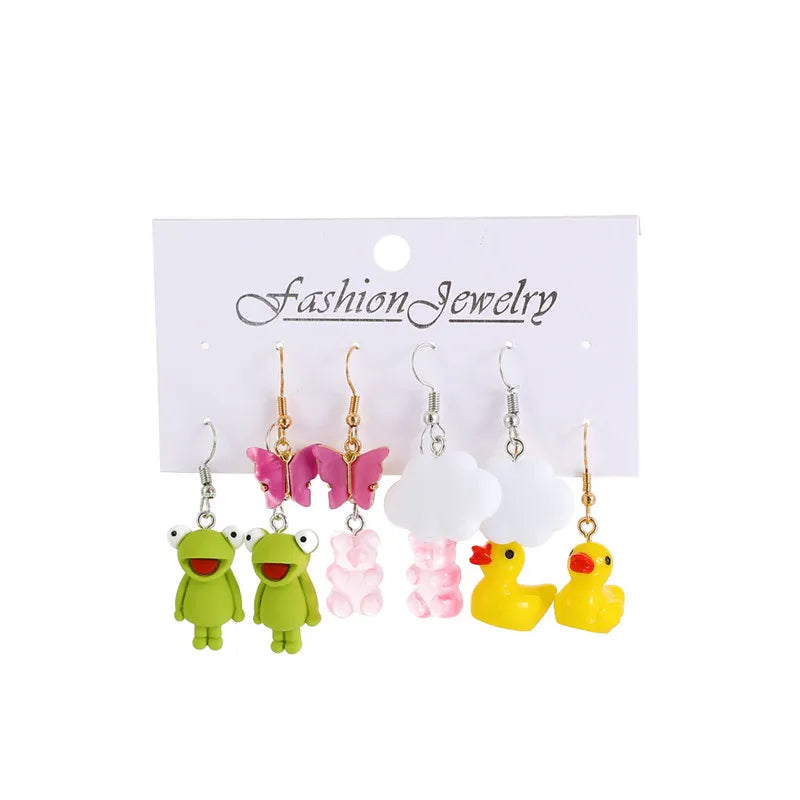 Anime Acrylic Bear Butterfly Earrings Resin Women Party Jewelry