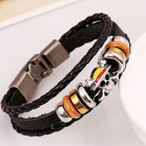 One Piece Leather Weave Bracelet Luffy Keyring Charm Punk Bangles