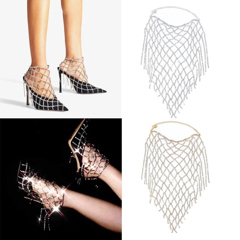 Crystal Tassel Anklet Leg Chain Foot Bracelet Alloy Foot Jewelry T8DE