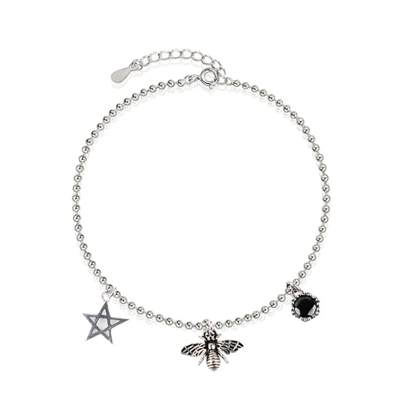 925 Sterling Thai Silver Bee Anklet Foot Chain Jewelry for Women Girls