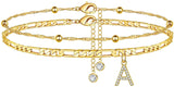 Dainty Layered CZ Initial Anklets Women 14K Plated Summer Jewelry