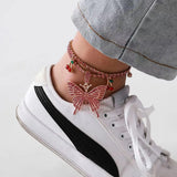 Retro Butterfly Rhinestone Anklet for Women