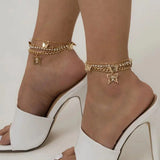 Retro Butterfly Rhinestone Anklet for Women