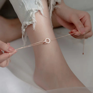 Sterling Silver Anklet with Rose Zirconia for Women