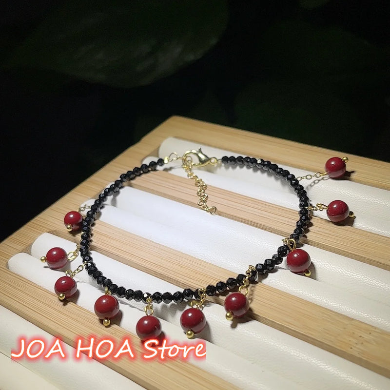 Hand-made DIY Hetian Jade Anklet with Tourmaline Pearl