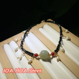 Hand-made DIY Hetian Jade Anklet with Tourmaline Pearl