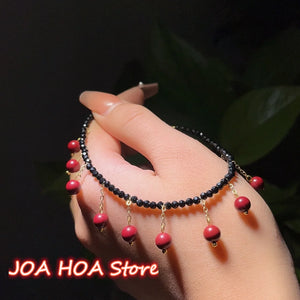 Hand-made Hetian Jade Anklet with Tourmaline Pearl Beads