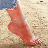 Anklet Silver 4 Strand Beaded Chains Rhinestone Sea Bracelet Adjustable