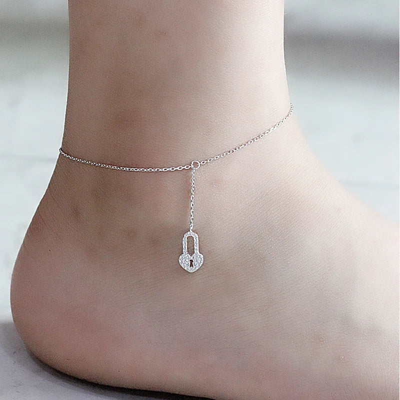 925 Silver Anklet Bracelet with Small Zircon Decoration for Women