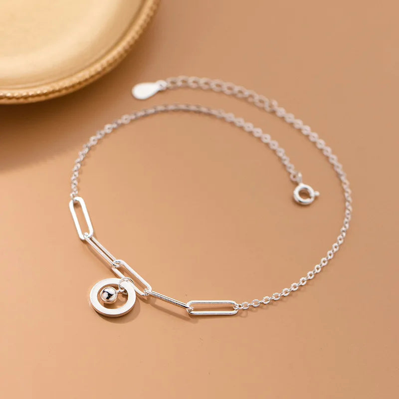 Silver 925 Anklets for Women - Geometric Round Beads, Adjustable Foot Bracelet