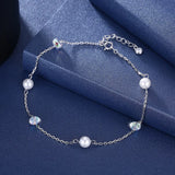 Sparkling Crystal Pearl Beads Anklet 925 Silver Office Career Style Bracelet