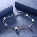 Sparkling Crystal Pearl Beads Anklet 925 Silver Office Career Style Bracelet