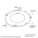 Sparkling Crystal Pearl Beads Anklet 925 Silver Office Career Style Bracelet