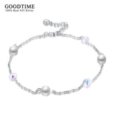 Sparkling Crystal Pearl Beads Anklet 925 Silver Office Career Style Bracelet