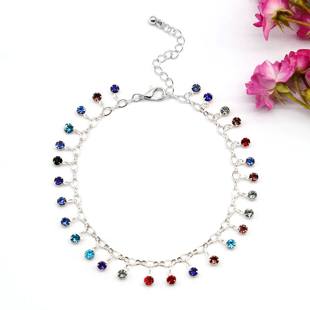 Crystal Rhinestone Anklet Female Beach Feet Jewelry For Woman