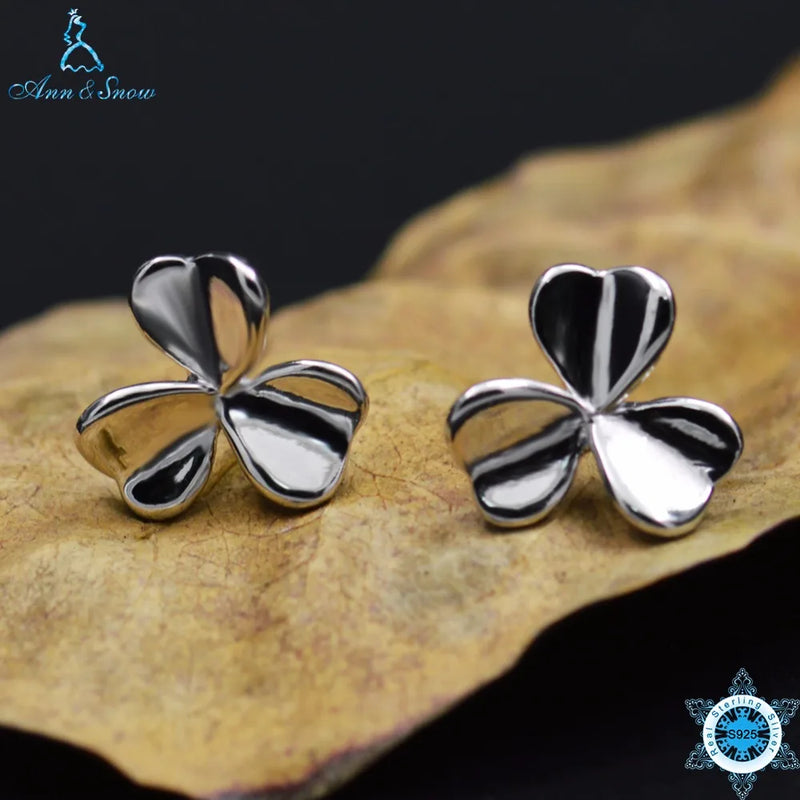925 Silver Three Leaf Stud Earrings Women Engagement Jewelry Brincos