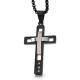 Men's Two Tone Cross Pendant Necklace, Stainless Steel