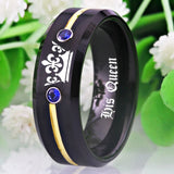 Wedding Rings Set His Queen-Her King Tungsten With Blue CZ Women Ring Men's Ring