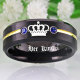 Wedding Rings Set His Queen-Her King Tungsten With Blue CZ Women Ring Men's Ring