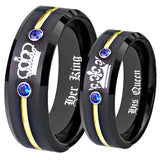 Wedding Rings Set His Queen-Her King Tungsten With Blue CZ Women Ring Men's Ring