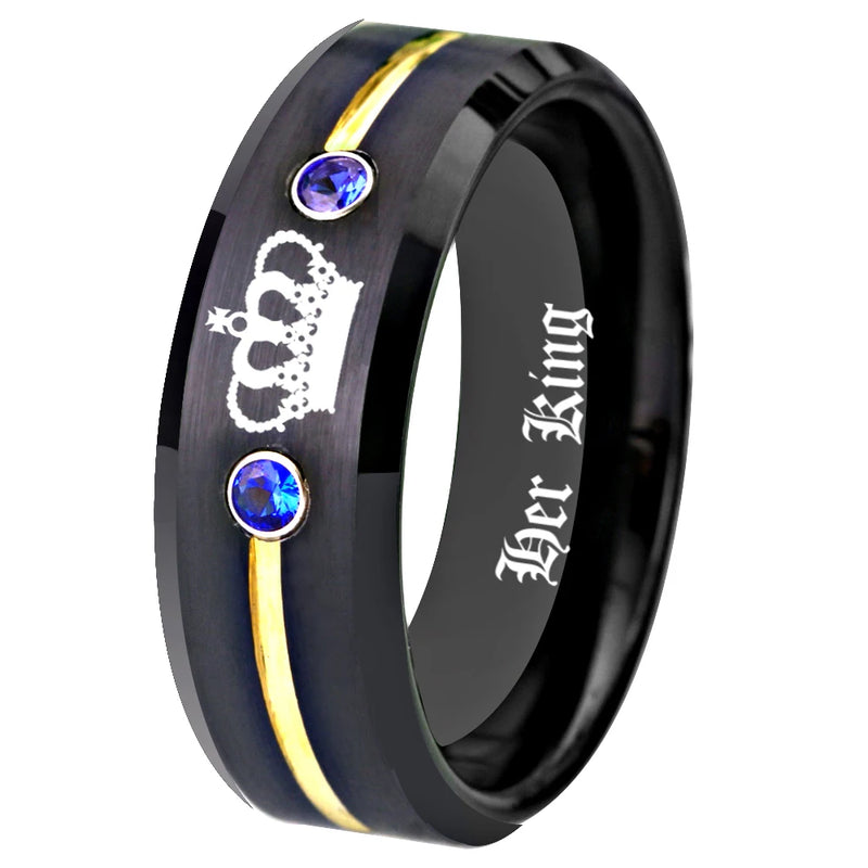 Wedding Rings Set His Queen-Her King Tungsten With Blue CZ Women Ring Men's Ring