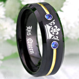 Wedding Rings Set His Queen-Her King Tungsten With Blue CZ Women Ring Men's Ring