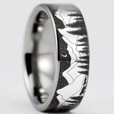 Night Forest View Tungsten Ring Anniversary Gift