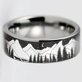 Night Forest View Tungsten Ring Anniversary Gift