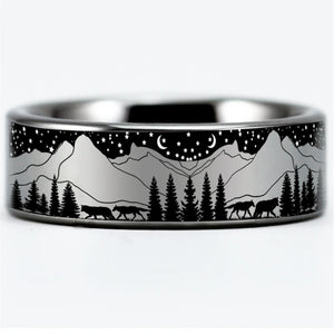 Night Forest View Tungsten Ring Anniversary Gift