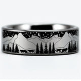 Night Forest View Tungsten Ring Anniversary Gift