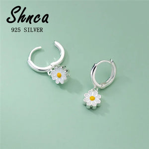 925 Sterling Silver Daisy Flowers Dangle Earrings Women Girl GMN112