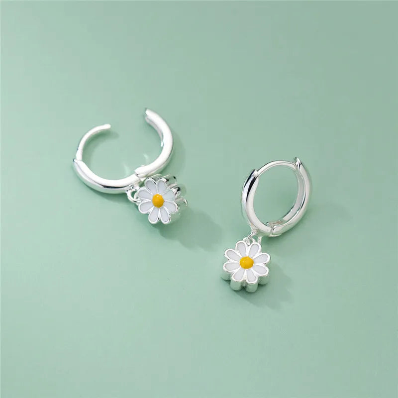 925 Sterling Silver Daisy Flowers Dangle Earrings Women Girl GMN112