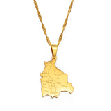 Anniyoc Bolivia Map Cities Name Pendant Necklace for Women
