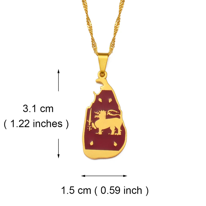 Anniyoc Sri Lanka Map and Flag Pendant Necklace