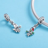 925 Silver Parrot Pendant Charms CZ Bead Necklace Bracelet