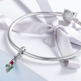 925 Silver Parrot Pendant Charms CZ Bead Necklace Bracelet