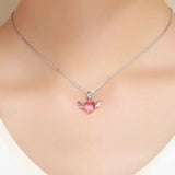 925 Silver Pink CZ Heart Angel Wing Charm Pendant