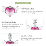 925 Silver Pink CZ Heart Angel Wing Charm Pendant