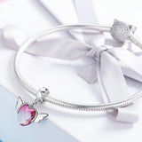 925 Silver Pink CZ Heart Angel Wing Charm Pendant