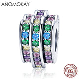 925 Silver Rainbow Crystal Heart CZ Charm Bead for Bracelet Chain Necklaces