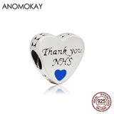 925 Silver Thank You Love Charm for DIY Bracelet with Dark Heart Beads