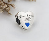 925 Silver Thank You Love Charm for DIY Bracelet with Dark Heart Beads