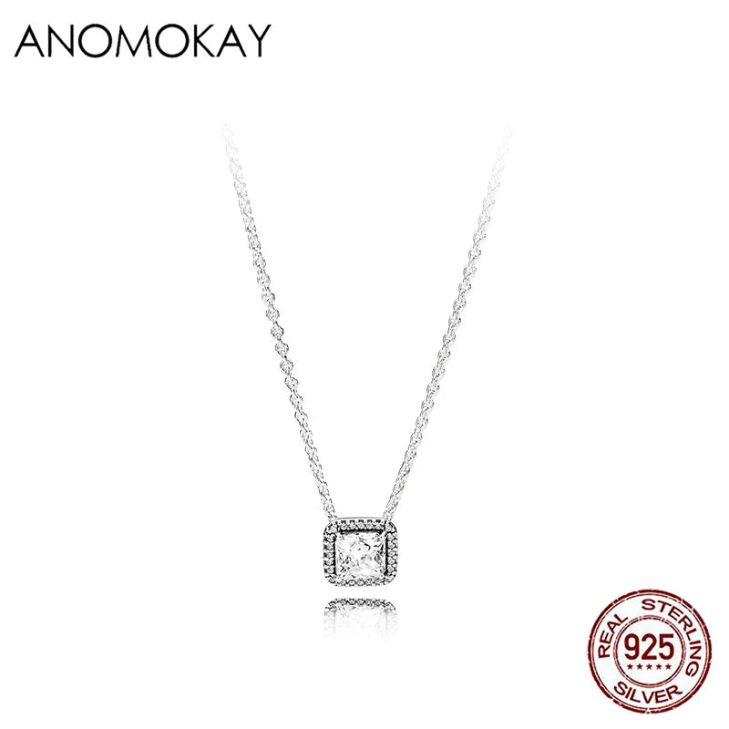 Sterling Silver CZ Square Bead Necklace - Birthday Gift for Women