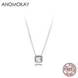 Sterling Silver CZ Square Bead Necklace - Birthday Gift for Women