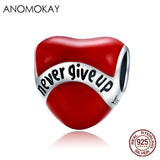 Anomokay 925 Silver Heart Bead Never Give Up Love Charm