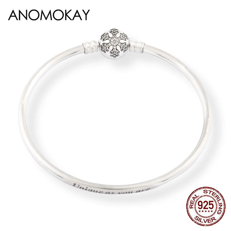 925 Silver Snowflake Clasp Bangles for Women Men