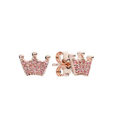 Anomokay CZ Crown Stud Earrings - Silver Rose Jewelry for Women